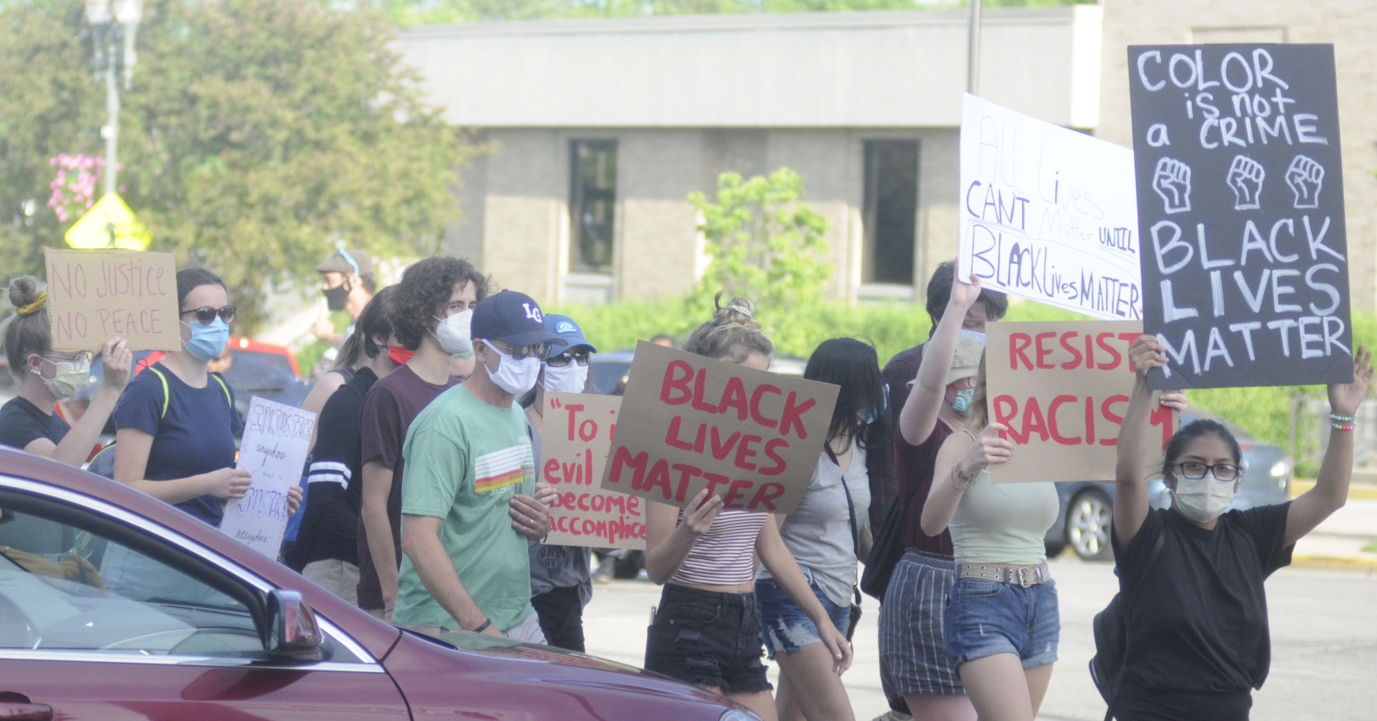 Protesters by the post office